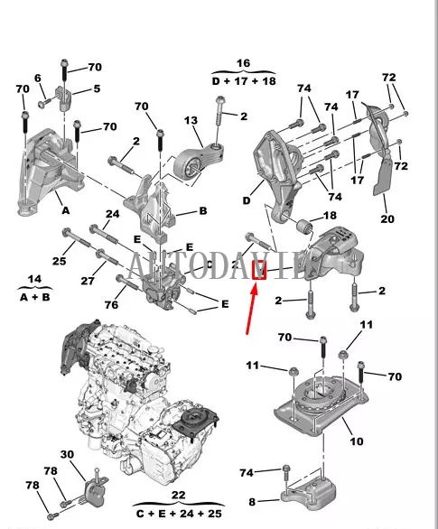 Engine Mount Mounting For Peugeot 308 OEM : 9804890680 HS01-015-020