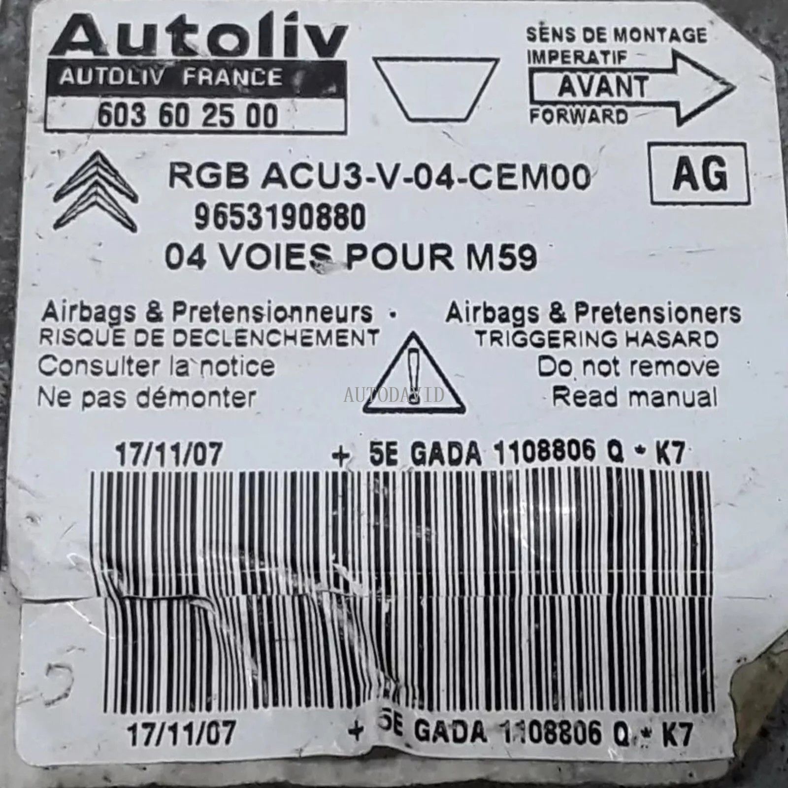 Control Unit / Module for Peugeot Partner 1999-2007 OEM: 9653190880 603602500 HS03-031-001