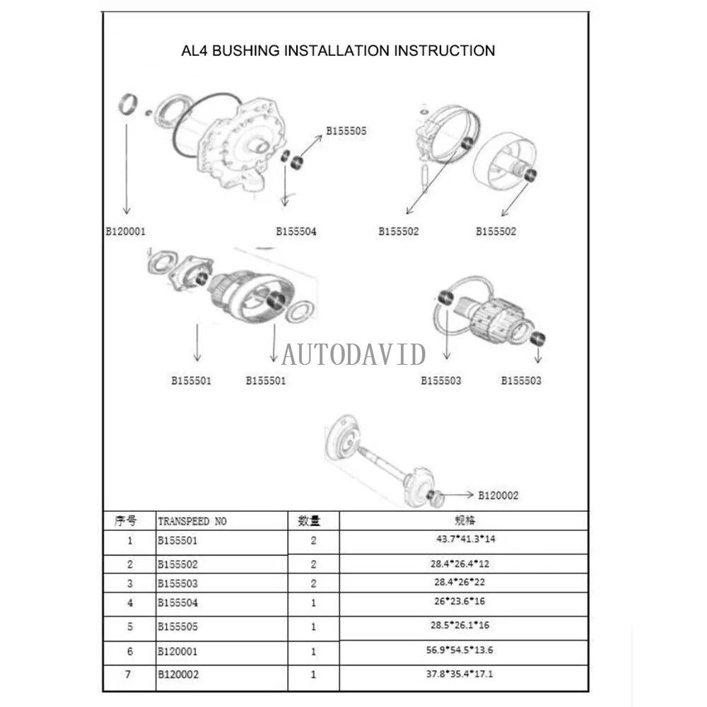 AL4 DPO Auto Transmission 10 pcs/set Bronze Bushing Kit For Peugeot206 207 307 307SW 408 Citroen C8 C2 C4. OEM: A155007A HS30-300-050
